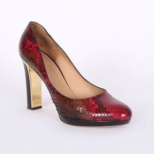 Salvatore Ferragamo Tamina Luxury Python Bordeaux Calf heels shoes pumps Gold 10